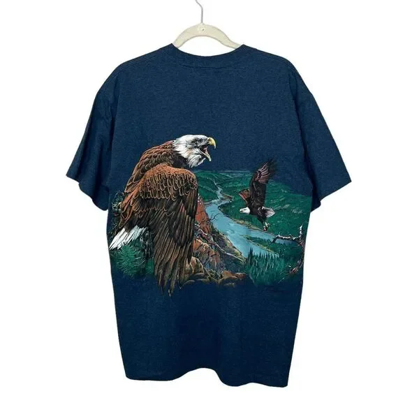 Vintage 90s Eagle Nature Wrap Around Print T-shirt - Picture 2 of 5